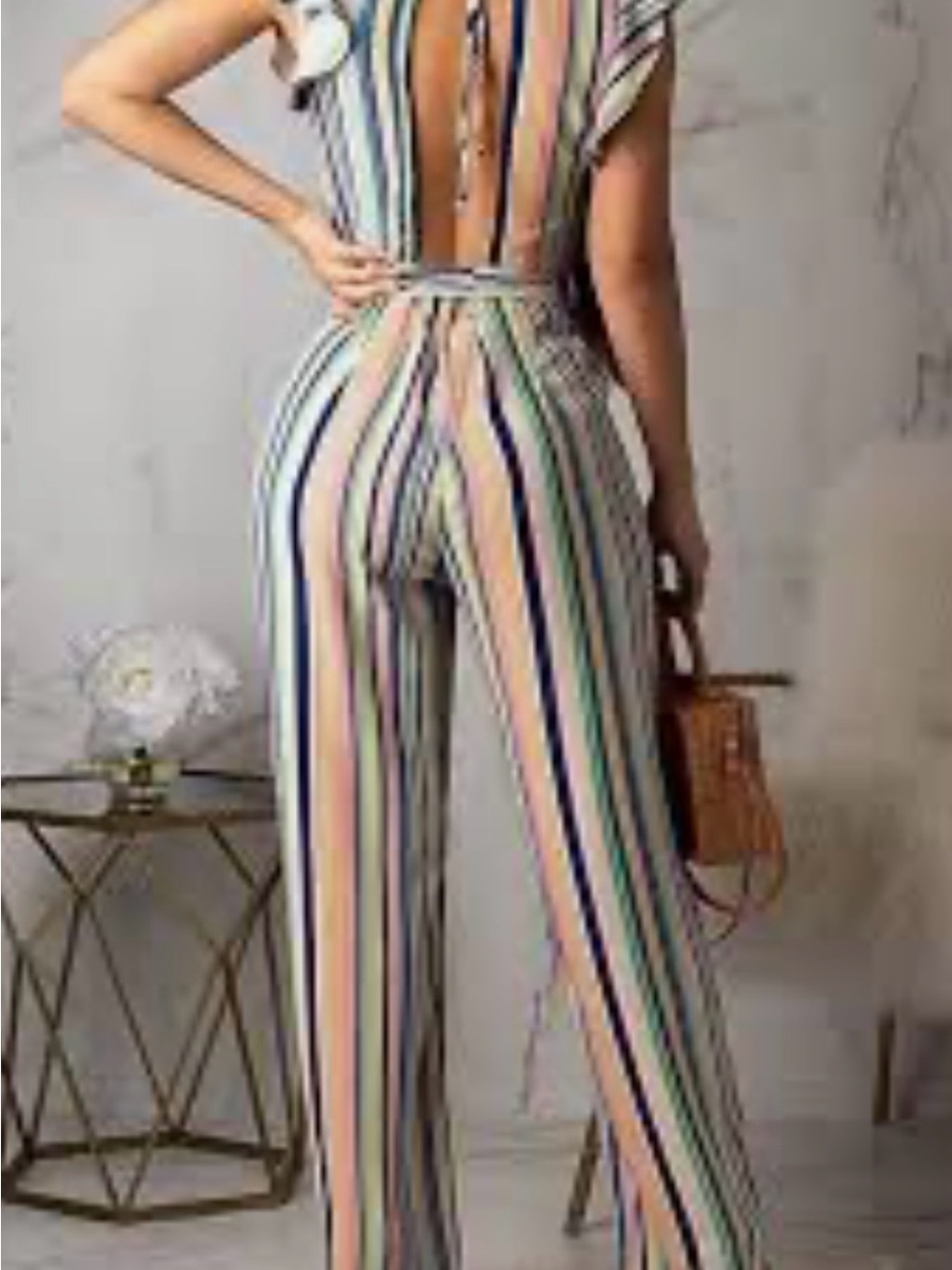 Open-Back Multicolor Striped Jumpsuit